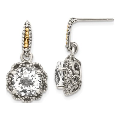 Sterling Silver & 14K Gold White Topaz Dangle Earrings