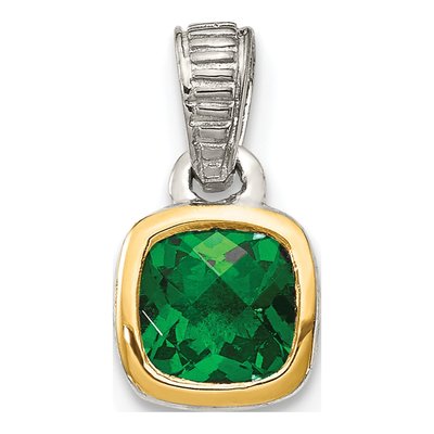Sterling Silver & 14K Gold Lab-Created Emerald Pendant