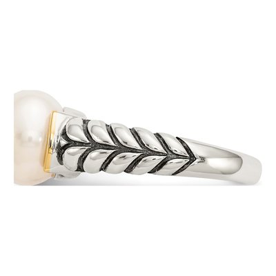 Sterling Silver & 14K Gold Freshwater Cultured Pearl Button Ring – view 3