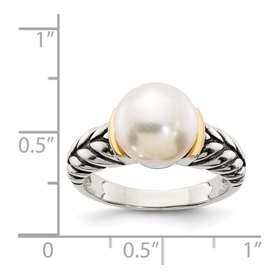Sterling Silver & 14K Gold Freshwater Cultured Pearl Button Ring – view 4