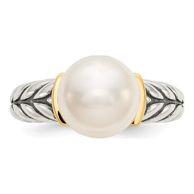 Sterling Silver & 14K Gold Freshwater Cultured Pearl Button Ring – view 5