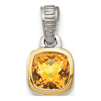 Sterling Silver & 14K Gold Citrine Cushion Pendant