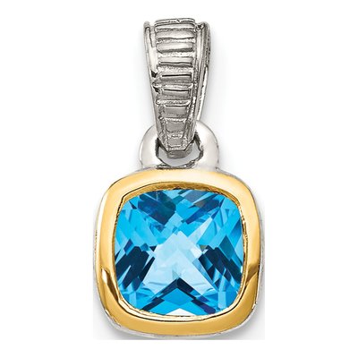 Sterling Silver & 14K Gold Swiss Blue Topaz Pendant