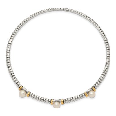 Sterling Silver & 14K Gold Freshwater Cultured Pearl Bangle Bracelet – view 2