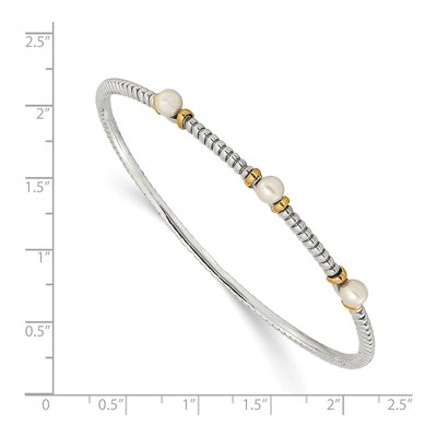 Sterling Silver & 14K Gold Freshwater Cultured Pearl Bangle Bracelet – view 3