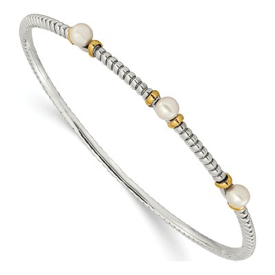 Sterling Silver & 14K Gold Freshwater Cultured Pearl Bangle Bracelet