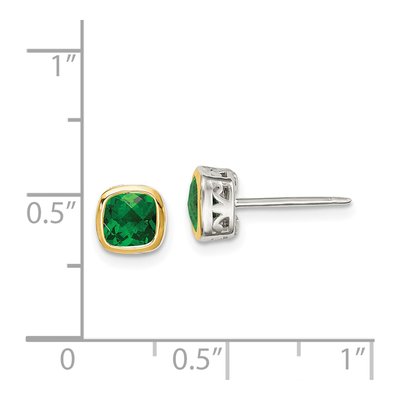 Sterling Silver & 14K Gold Lab-Created Emerald Square Stud Earrings – view 5