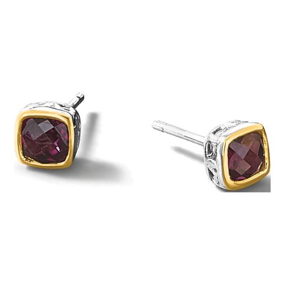 Sterling Silver & 14K Gold Rhodolite Garnet Square Stud Earrings – view 6