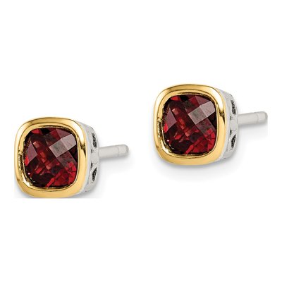 Sterling Silver & 14K Gold Garnet Square Stud Earrings – view 2