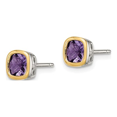 Sterling Silver & 14K Gold Amethyst Square Stud Earrings – view 3