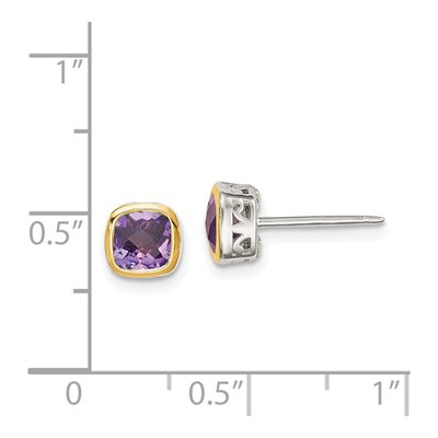 Sterling Silver & 14K Gold Amethyst Square Stud Earrings – view 5