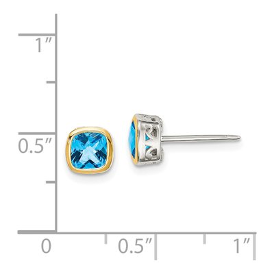Sterling Silver & 14K Gold Swiss Blue Topaz Square Stud Earrings – view 4