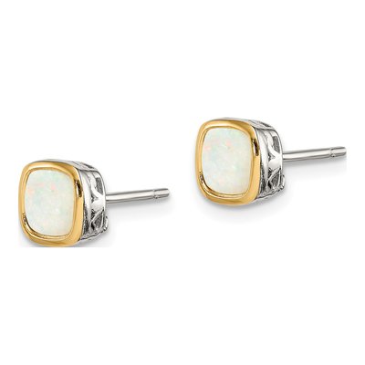Sterling Silver & 14K Gold Opal Square Stud Earrings – view 3
