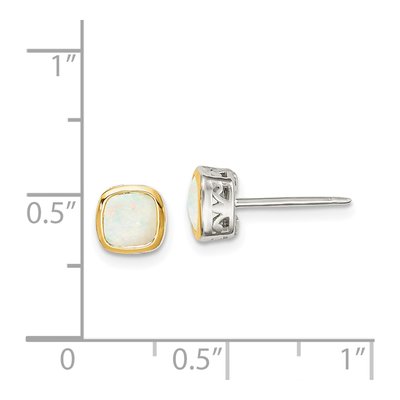 Sterling Silver & 14K Gold Opal Square Stud Earrings – view 5