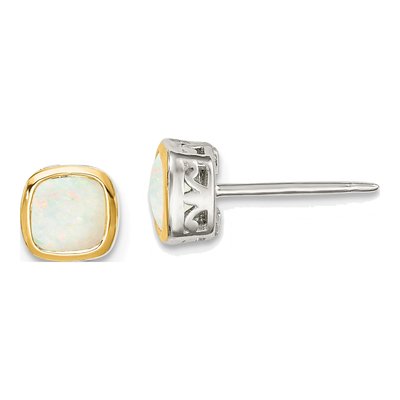 Sterling Silver & 14K Gold Opal Square Stud Earrings