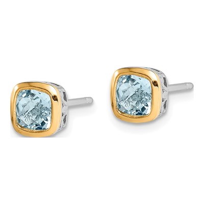 Sterling Silver & 14K Gold Aquamarine Square Stud Earrings – view 3
