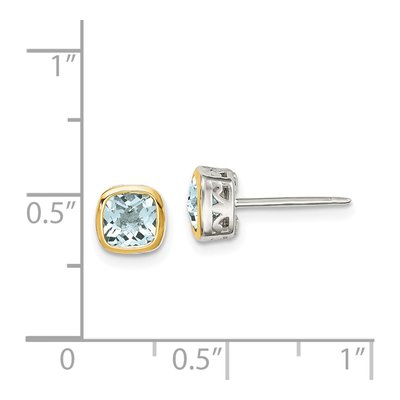 Sterling Silver & 14K Gold Aquamarine Square Stud Earrings – view 5