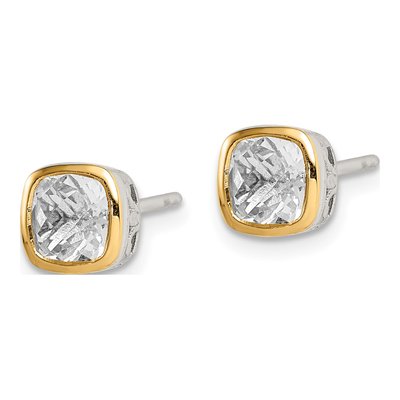 Sterling Silver & 14K Gold Square White Topaz Stud Earrings – view 2