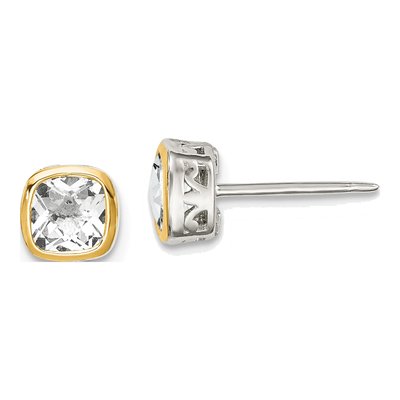 Sterling Silver & 14K Gold Square White Topaz Stud Earrings