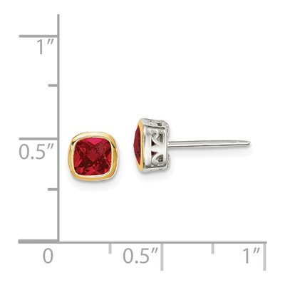 Sterling Silver & 14K Gold Lab-Created Ruby Square Stud Earrings – view 5