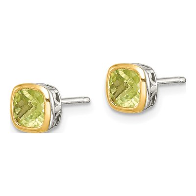 Sterling Silver & 14K Gold Peridot Square Stud Earrings – view 3