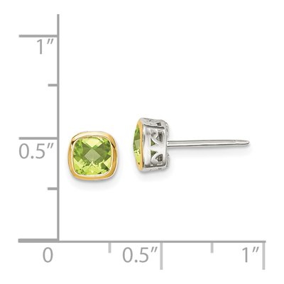 Sterling Silver & 14K Gold Peridot Square Stud Earrings – view 5