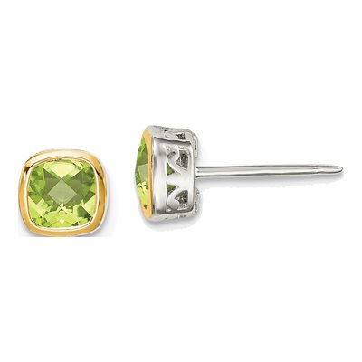 Sterling Silver & 14K Gold Peridot Square Stud Earrings