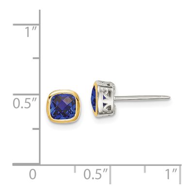 Sterling Silver & 14K Gold Lab-Created Sapphire Square Stud Earrings – view 5
