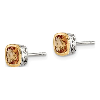 Sterling Silver & 14K Gold Citrine Square Stud Earrings – view 2