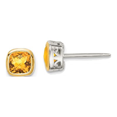 Sterling Silver & 14K Gold Citrine Square Stud Earrings