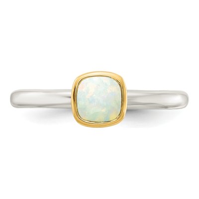 Sterling Silver & 14K Gold Opal Milky Ring – view 5