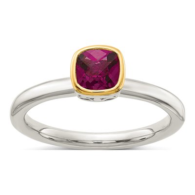 Sterling Silver & 14K Gold Rhodolite Garnet Ring