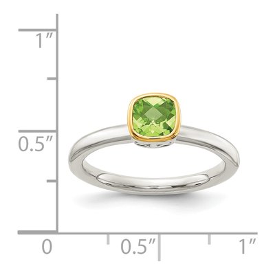 Sterling Silver & 14K Gold Peridot Cushion Ring – view 4