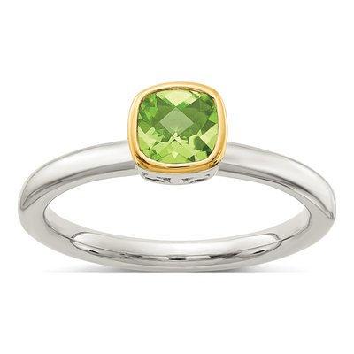 Sterling Silver & 14K Gold Peridot Cushion Ring
