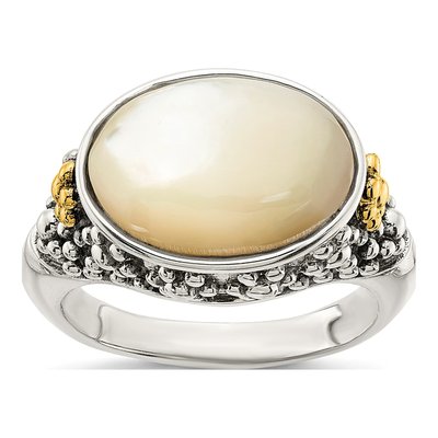 Sterling Silver & 14K Gold Mother of Pearl Ring