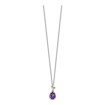 Sterling Silver & 14K Gold Amethyst Leaf Necklace – view 3