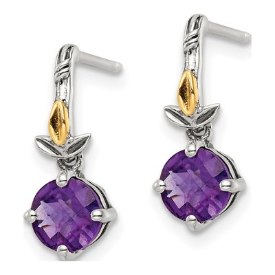 Sterling Silver & 14K Gold Amethyst Leaf Dangle Earrings – view 3