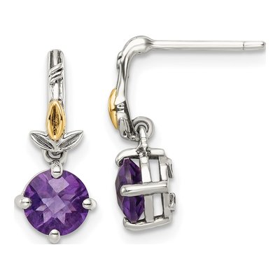 Sterling Silver & 14K Gold Amethyst Leaf Dangle Earrings