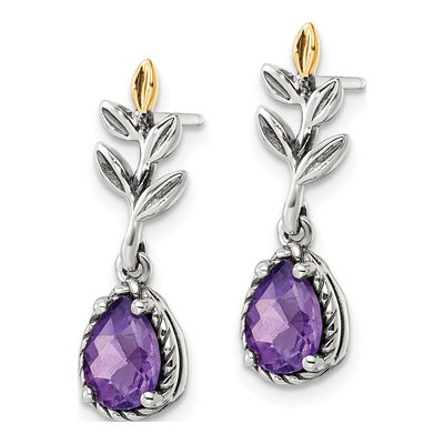 Sterling Silver & 14K Gold Amethyst Leaf Dangle Earrings – view 3