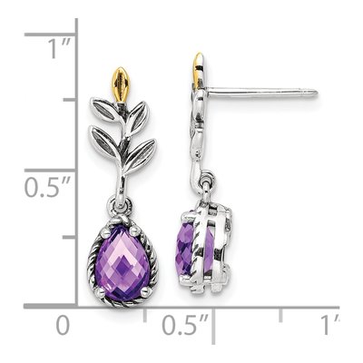 Sterling Silver & 14K Gold Amethyst Leaf Dangle Earrings – view 5