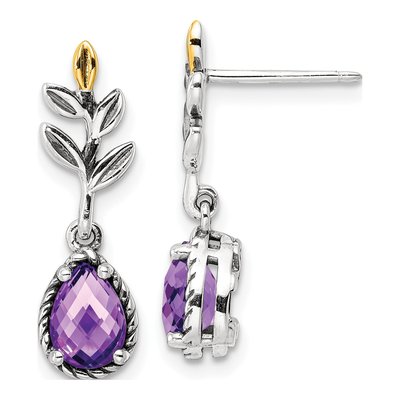 Sterling Silver & 14K Gold Amethyst Leaf Dangle Earrings