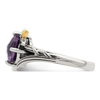 Sterling Silver & 14K Gold Amethyst Leaf Ring – view 4