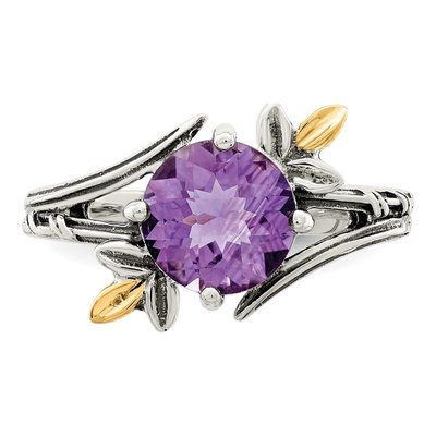 Sterling Silver & 14K Gold Amethyst Leaf Ring – view 5