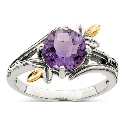 Sterling Silver & 14K Gold Amethyst Leaf Ring
