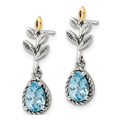 Sterling Silver & 14K Gold Swiss Blue Topaz Leaf Dangle Earrings – view 3