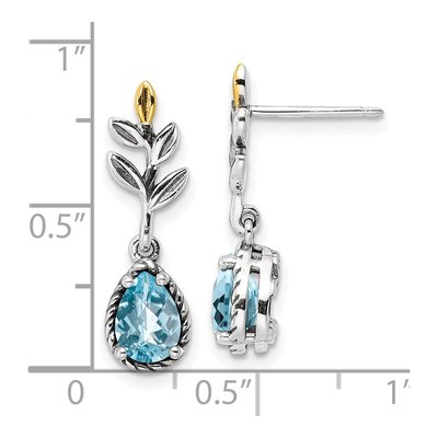 Sterling Silver & 14K Gold Swiss Blue Topaz Leaf Dangle Earrings – view 5