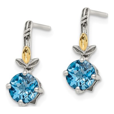 Sterling Silver & 14K Gold Swiss Blue Topaz Dangle Earrings – view 3