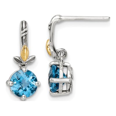 Sterling Silver & 14K Gold Swiss Blue Topaz Dangle Earrings