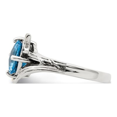 Sterling Silver & 14K Gold Swiss Blue Topaz Antiqued Leaf Ring – view 4