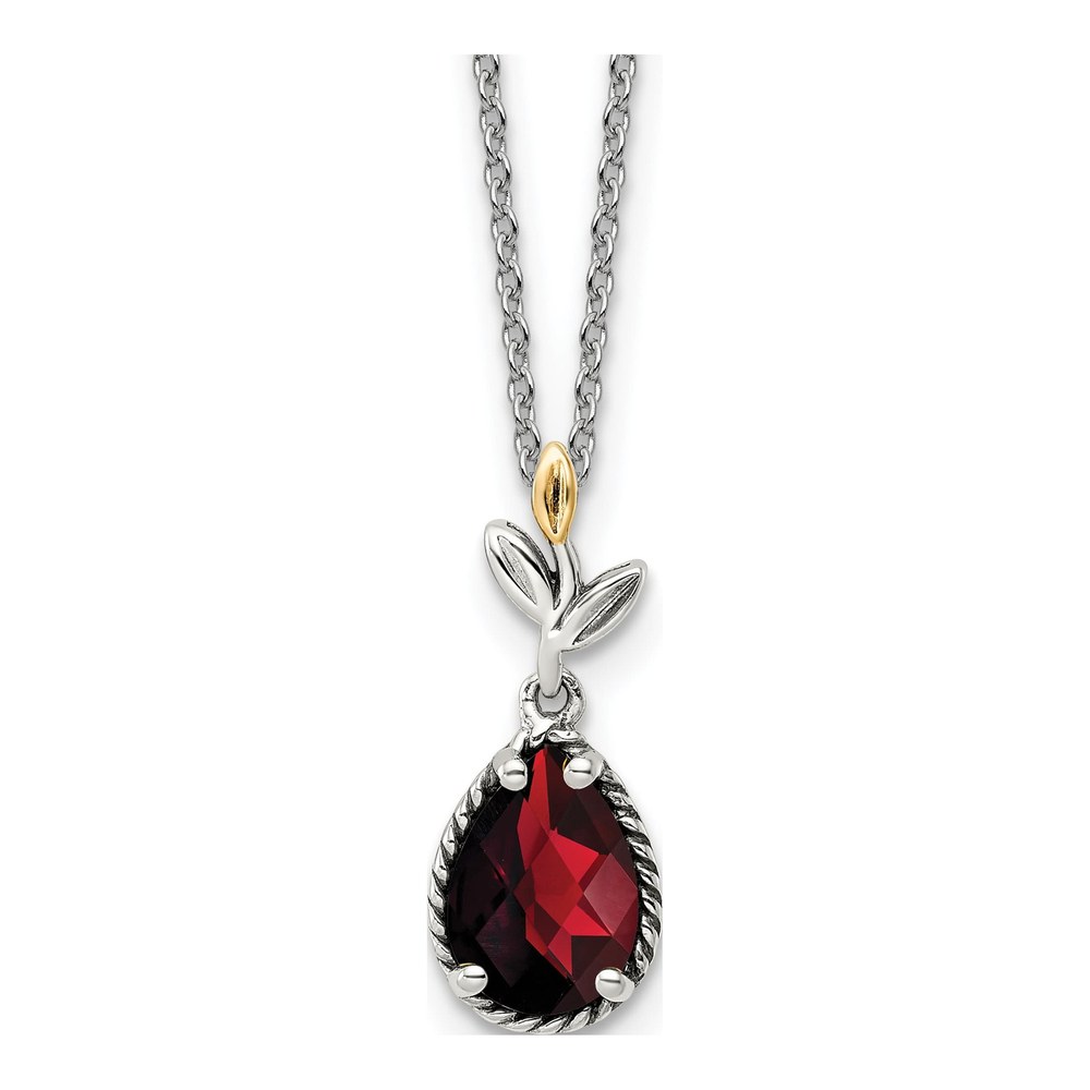 Sterling Silver & 14K Gold Garnet Leaf Pendant